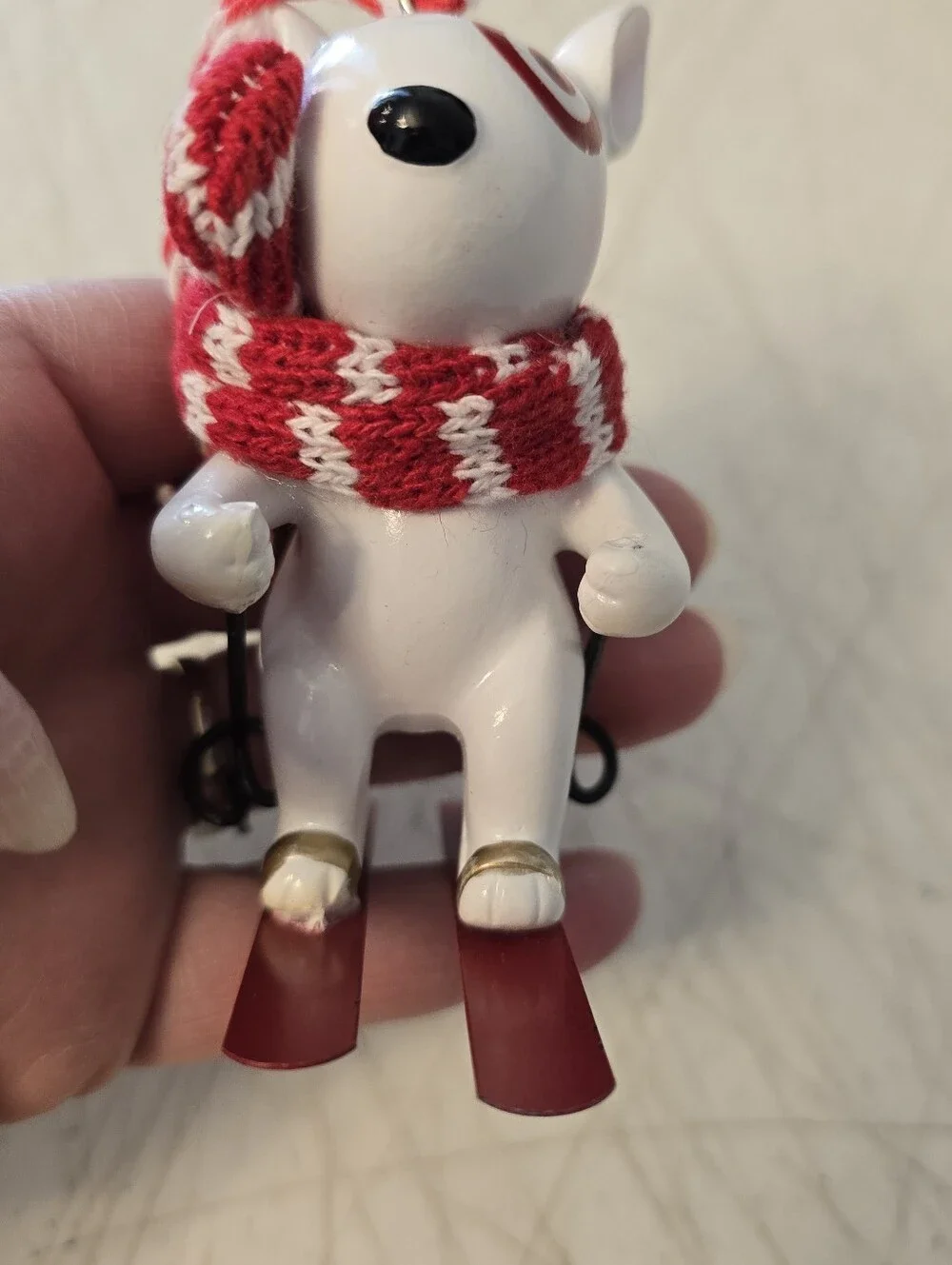 TARGET Bullseye Dog Skiing Resin Holiday CHRISTMAS ORNAMENT 3.5